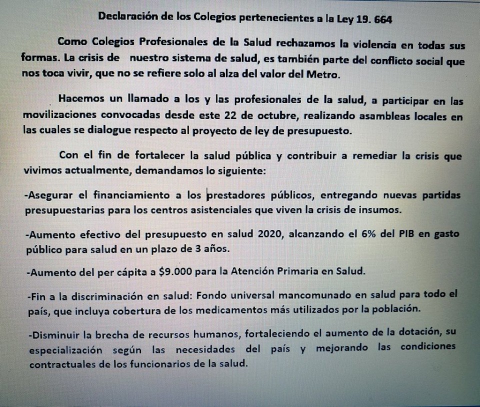 Compartimos la declaración de los colegios profesionales de la #Salud en la #RegiónDeÑuble.